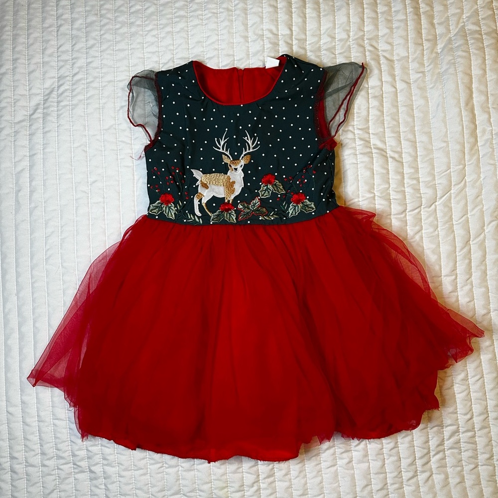 Boutique Festive Red and Green Deer Dress